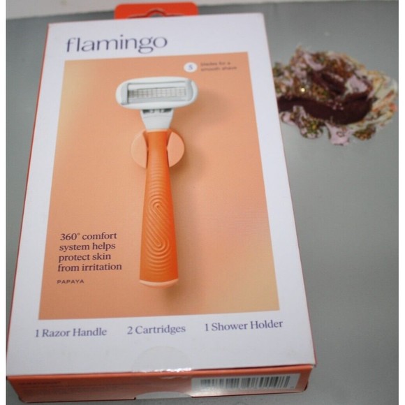 Flamingo 5-Blade Women's Razor: 1 Papaya Razor Handle + 2 Razor Blade Cartridges - Picture 4 of 4